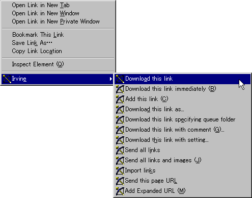 Cascade type context menu with the icon