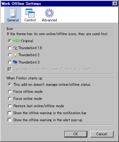 "General" panel of the option dialog