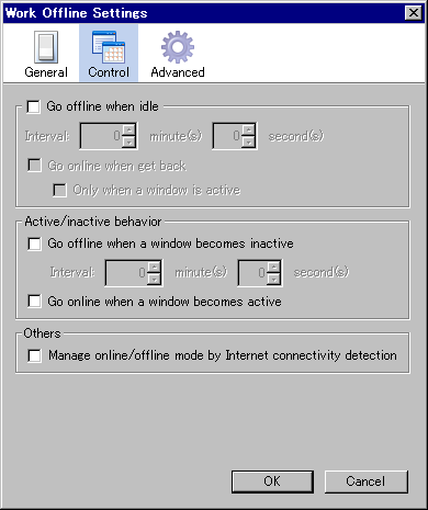 "Control" panel of the option dialog
